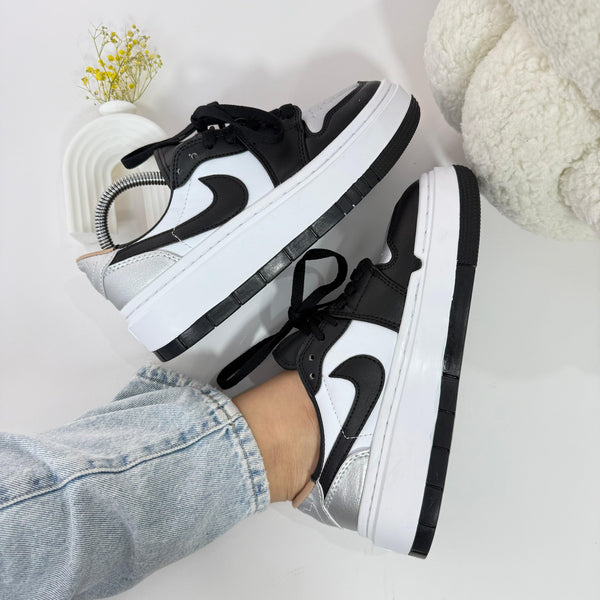 JDN 1 Low Panda Silver – Clásico Bicolor con Detalles Metálicos